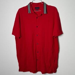 ZARA MAN Red Slim Fit Short Sleeve Polo Shirt with Striped Collar Size XL